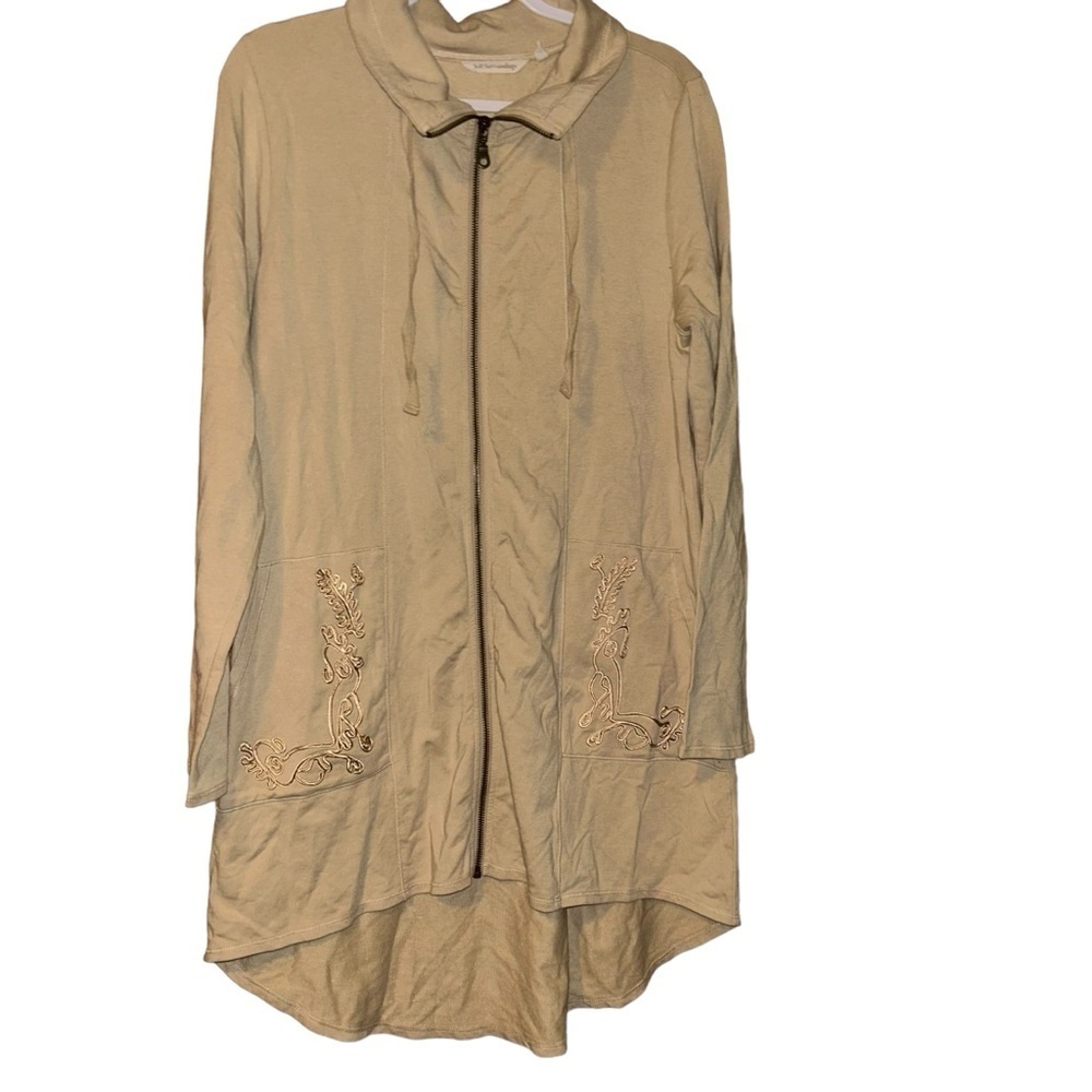 Soft Surroundings Jacket tan Embroidered Zip Up Mock Neck Boho size M